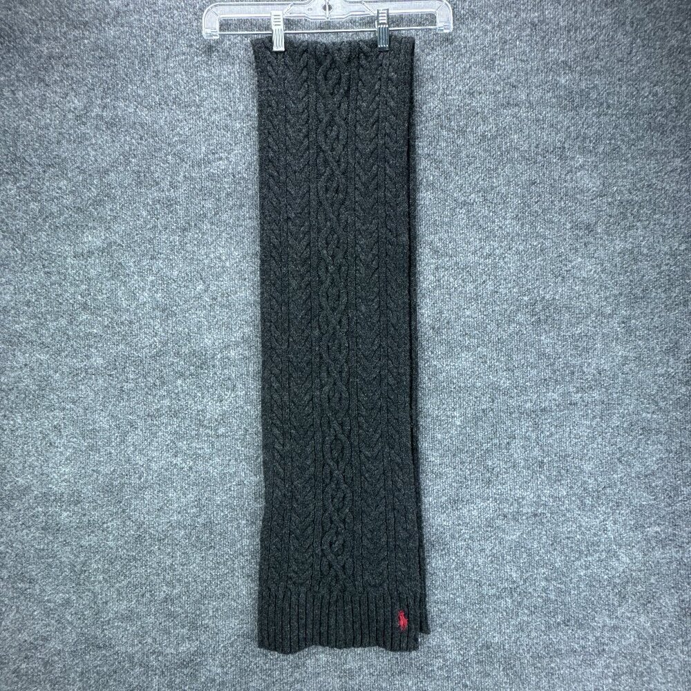 Polo Ralph Lauren Scarf 100%‎ Lambs Wool Gray Cable Knit Unisex 66" x 9"